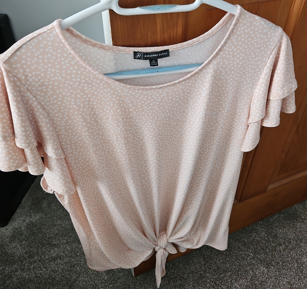 Adrianna Papell Pale Pink Tie-Front Ruffle Sleeve Blouse